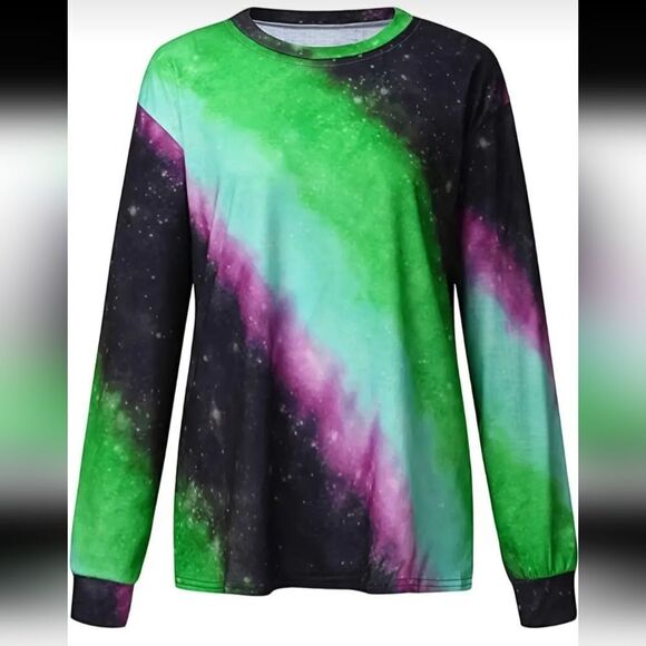 Tie Dye Crew Neck T-Shirts Ombre Round Neck Long Sleeve Sz Large - Picture 2 of 3